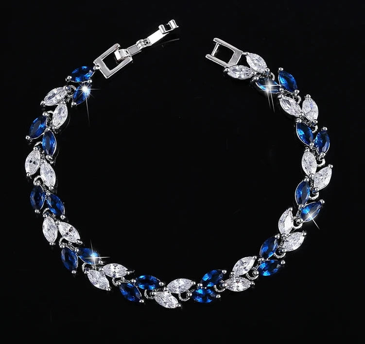 New Trendy Brilliant Cubic Zircon Inlaid Jewelry Silver Color Leaf Charm CZ Crystal Female Chain Link Bracelet Bangles for Women-6