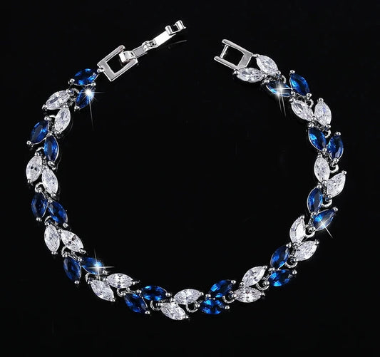 New Trendy Brilliant Cubic Zircon Inlaid Jewelry Silver Color Leaf Charm CZ Crystal Female Chain Link Bracelet Bangles for Women-6