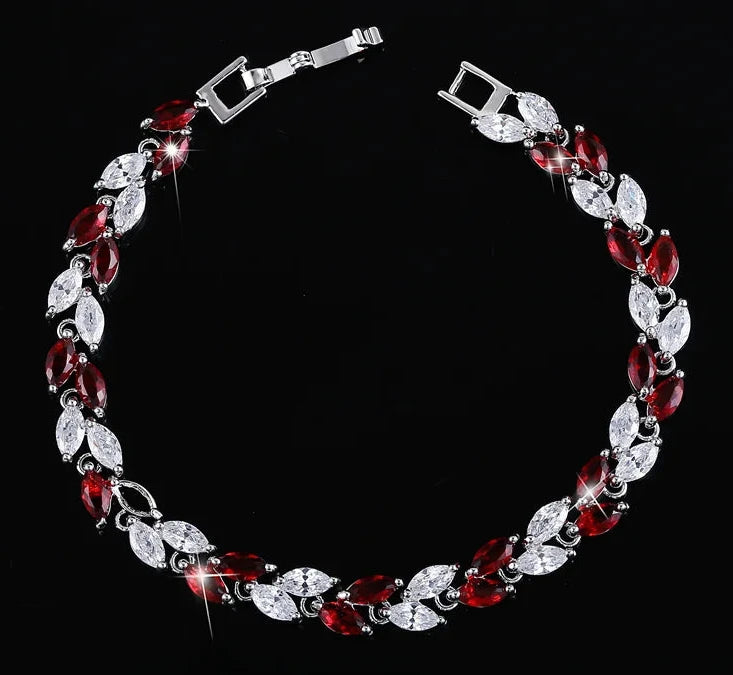New Trendy Brilliant Cubic Zircon Inlaid Jewelry Silver Color Leaf Charm CZ Crystal Female Chain Link Bracelet Bangles for Women-9