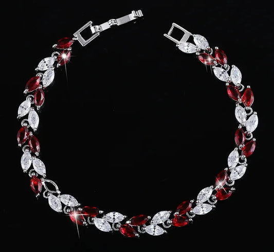 New Trendy Brilliant Cubic Zircon Inlaid Jewelry Silver Color Leaf Charm CZ Crystal Female Chain Link Bracelet Bangles for Women-9