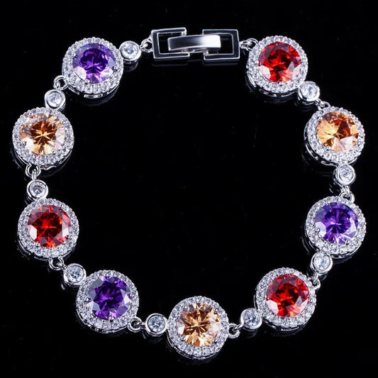 Hot Sale Multicolor Cubic Zirconia 8mm Round Chain Link Tennis Bracelet for Women Wedding Party Cloth Jewelry-1
